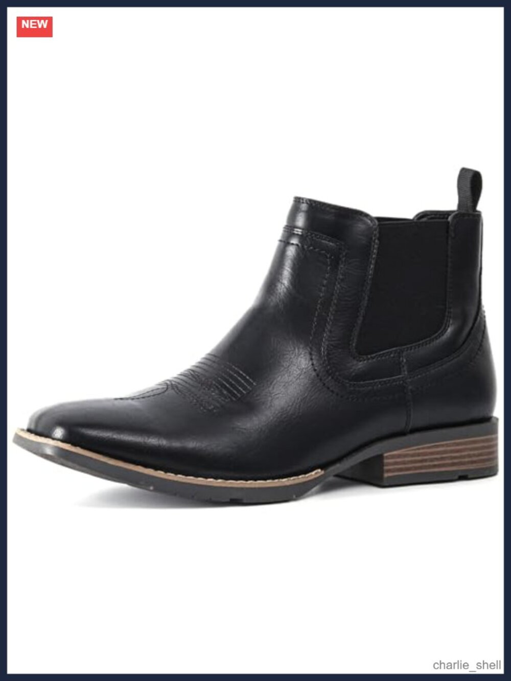 Men's Square Toe Faux Leather Western Ankle Boots Slip-On Chelsea Style